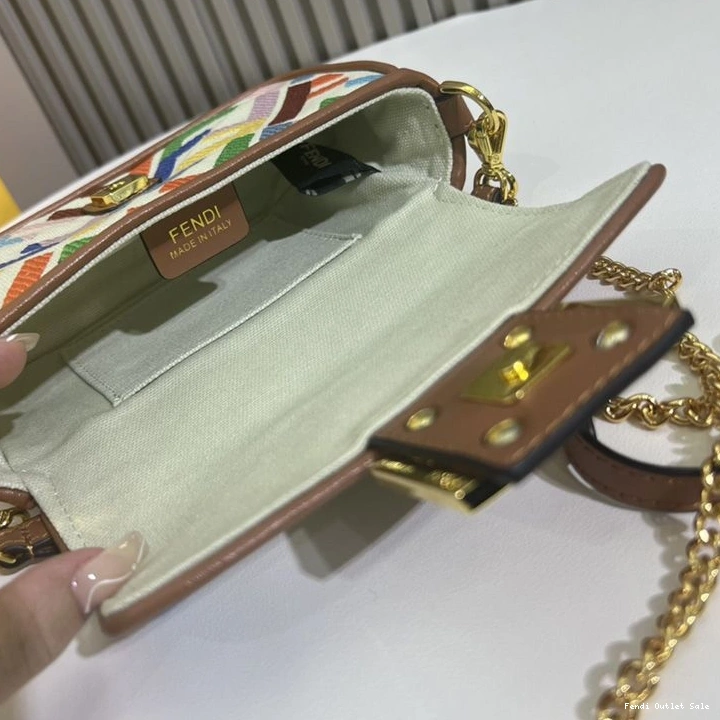 Affordable Baguette Motif Multi Beige FF Bag Mini Canvas Fendi In 0802